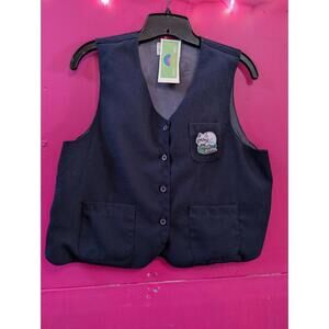 Vintage 1960s Upcycled Navy Blue Wool Vest Cat Patch M